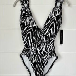 Carmen Marc Valvo Zebra Print One Piece Swimsuit NWT